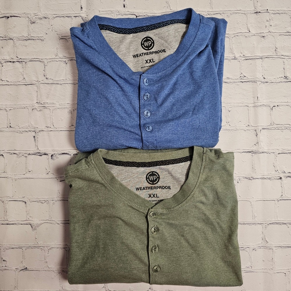 Weatherproof XXL Henley Shirt (Bundle of 2) Long Sleeve Blue Green Heathered‎